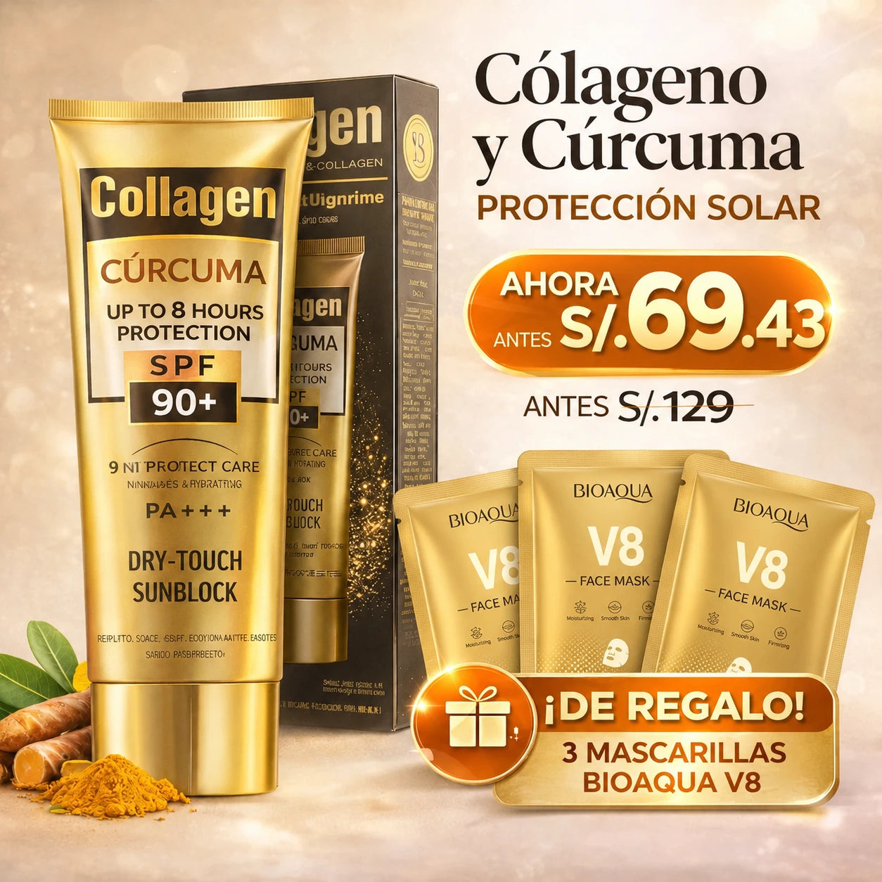 PROTECTOR SOLAR SPF +90 PREMIUM CON CÚRCUMA Y COLÁGENO Y VITAMINA C